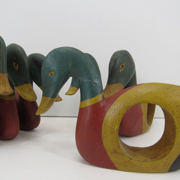 Vintage Mallard Duck Hand Painted Napkin Rings Set of 6 One Repaired Read - Picture 6 of 6